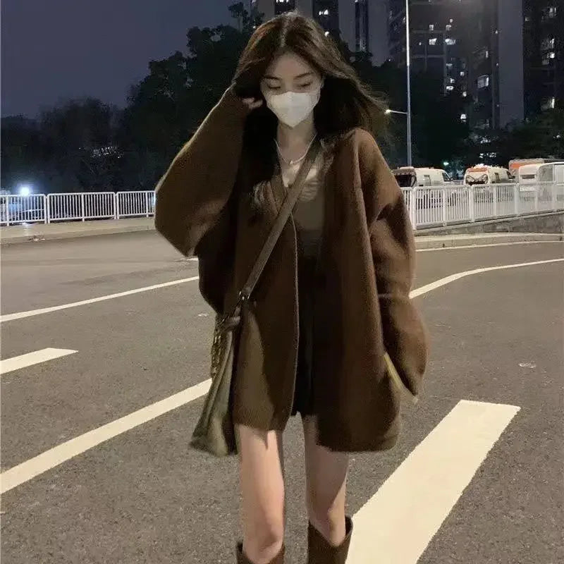 Women Suit Autumn V Neck Single Breasted Long Sleeve Knitted - Vusy Kawaii Shop