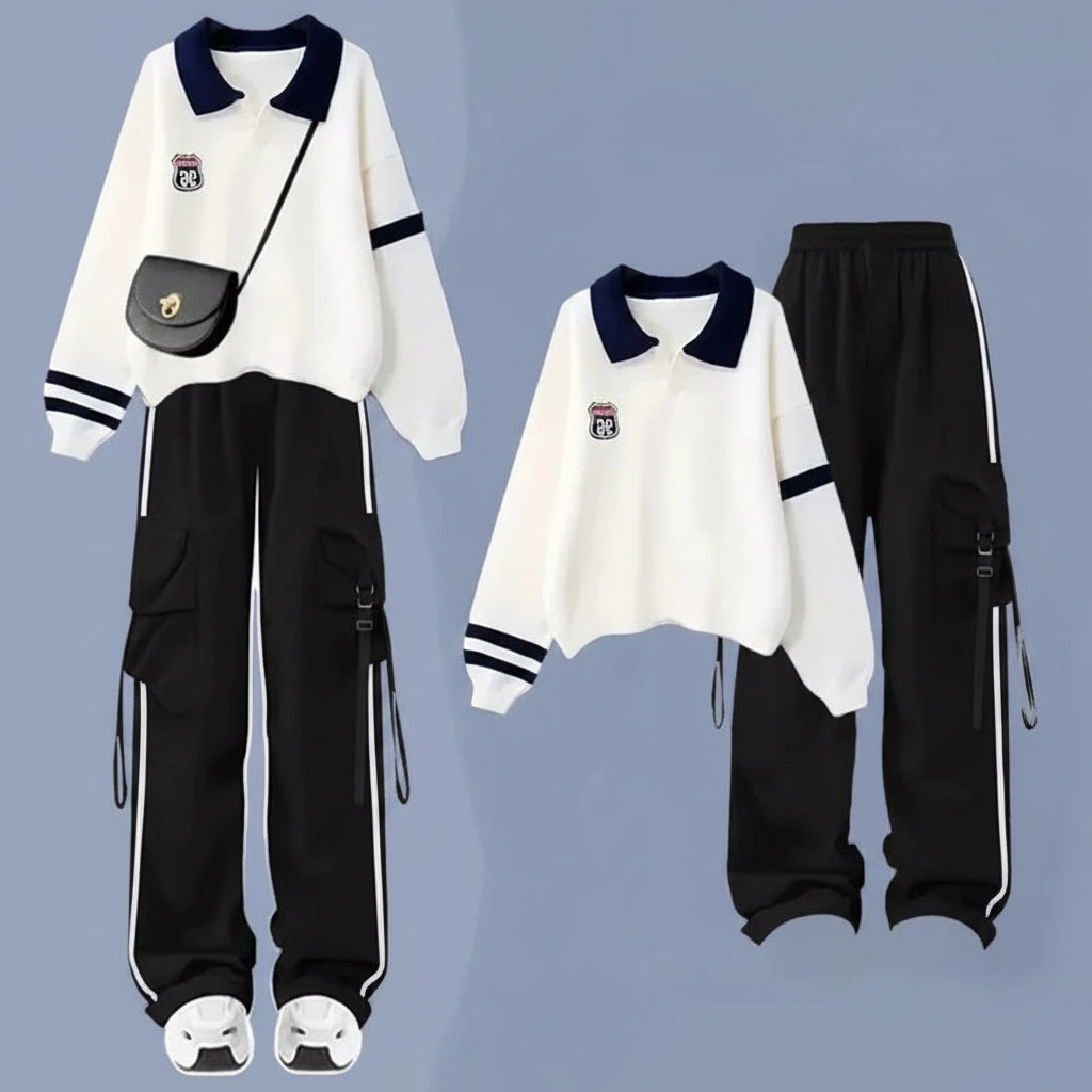 Spring Tracksuit Set Korean Elegant Fake Two-Piece Polo - Vusy Kawaii Shop