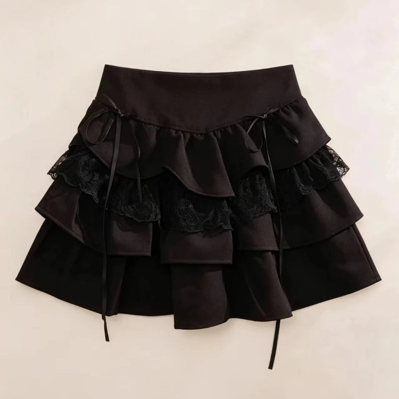 Women's Gothic Preppy Plaid Shirt, Ruffle Cardigan & Tiered Skirt Set