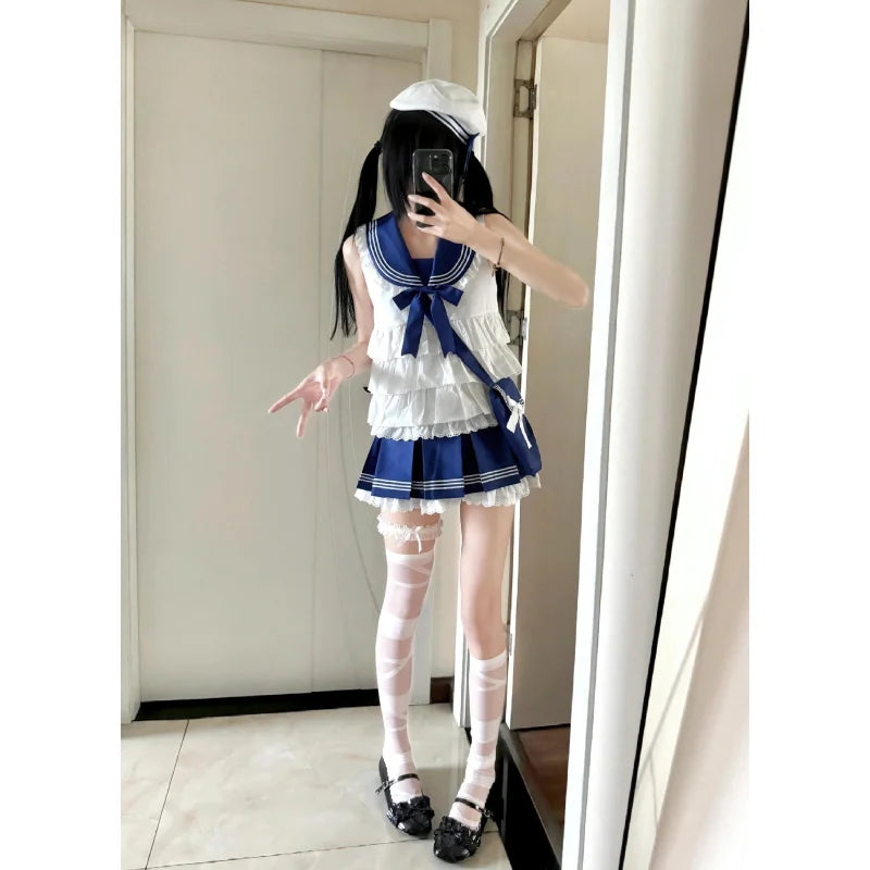 Preppy Style Sailor Uniform Sets Women Outfits Sailor Neck - Vusy Kawaii Shop