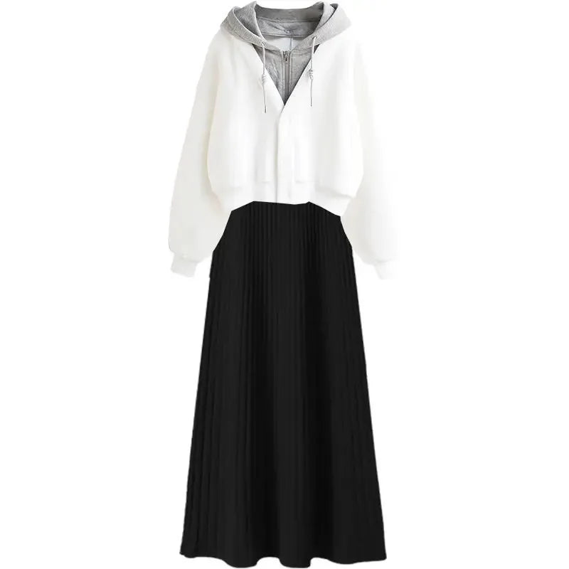 Winter Fake Two-Piece Hooded Sweatshirt Jacket and Knit - Vusy Kawaii Shop