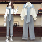 Two Pieces Set Women Fashion Long Sleeve White Shirt, Shawl - Vusy Kawaii Shop