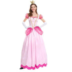 Princess Peach ball gown costume in pink satin with crown, front view