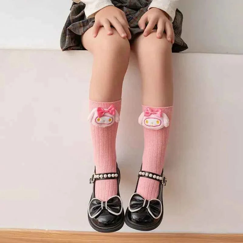 Sanrio Kuromi My Melody Hello Kitty Socks for Children's Girls Cartoon Kawaii Korean Style Mid-Tube Trendy Student Socks