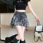 Kawaii Pink Plaid Spliced Denim Skirts Summer A-line