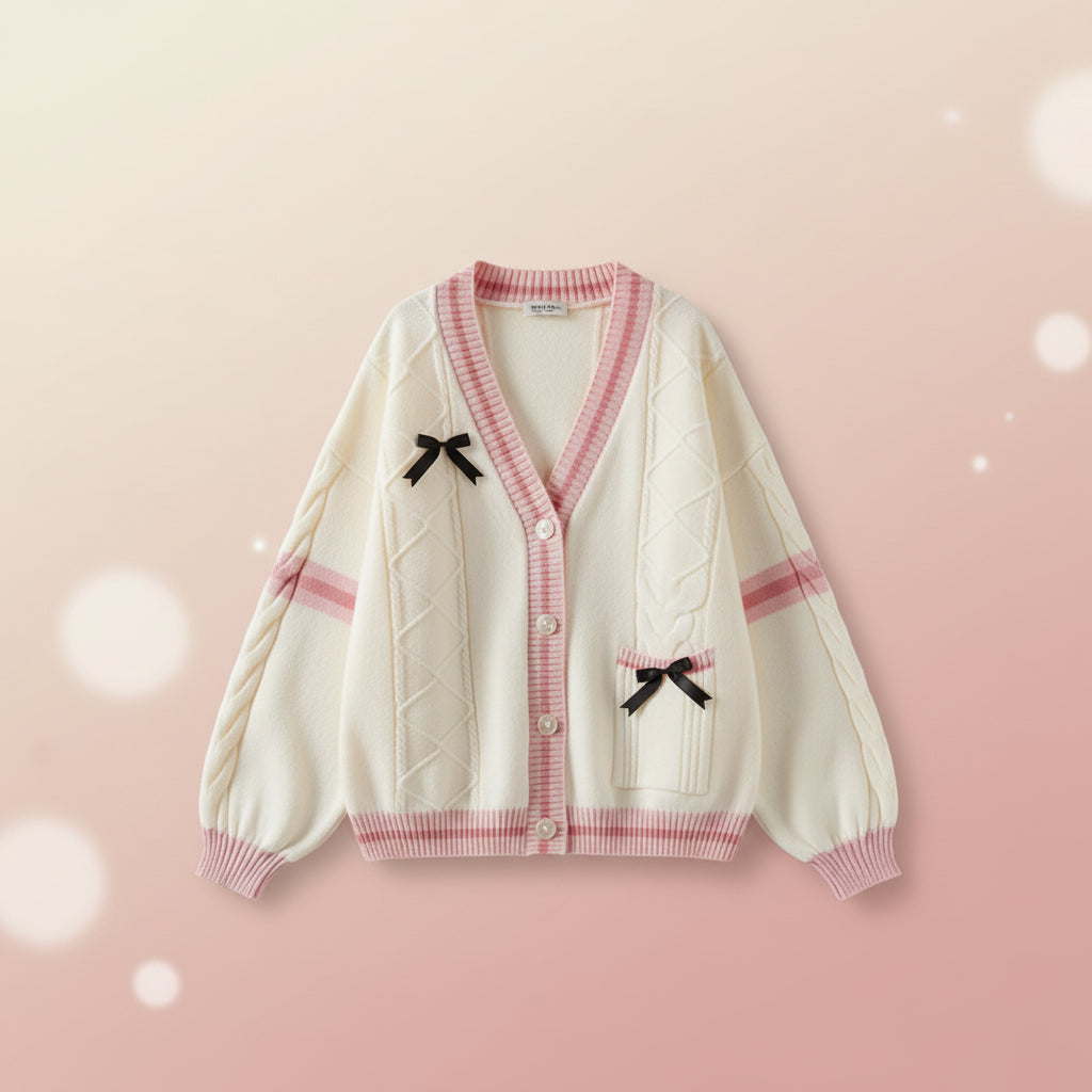 Autumn-Winter College Outfit Bow Cardigan, Shirt Plaid Set - Vusy Kawaii Shop