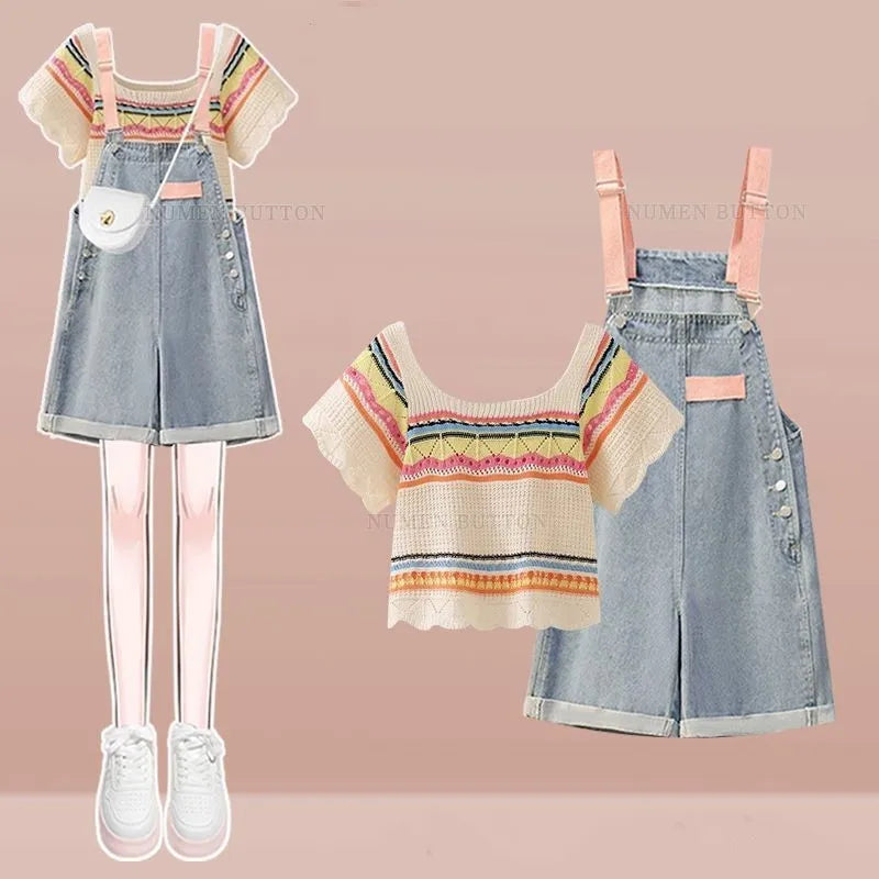 Summer Fashion Denim Shorts Matching Set Korean Elegant - Vusy Kawaii Shop