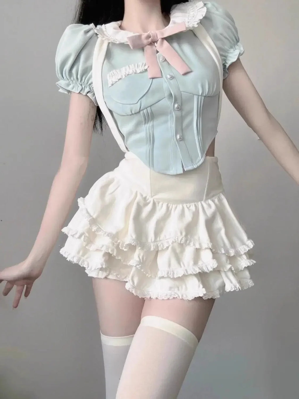 Kawaii Kawaii Clothing 2 Piece Sets Puff Mini Skirts Crop - Vusy Kawaii Shop