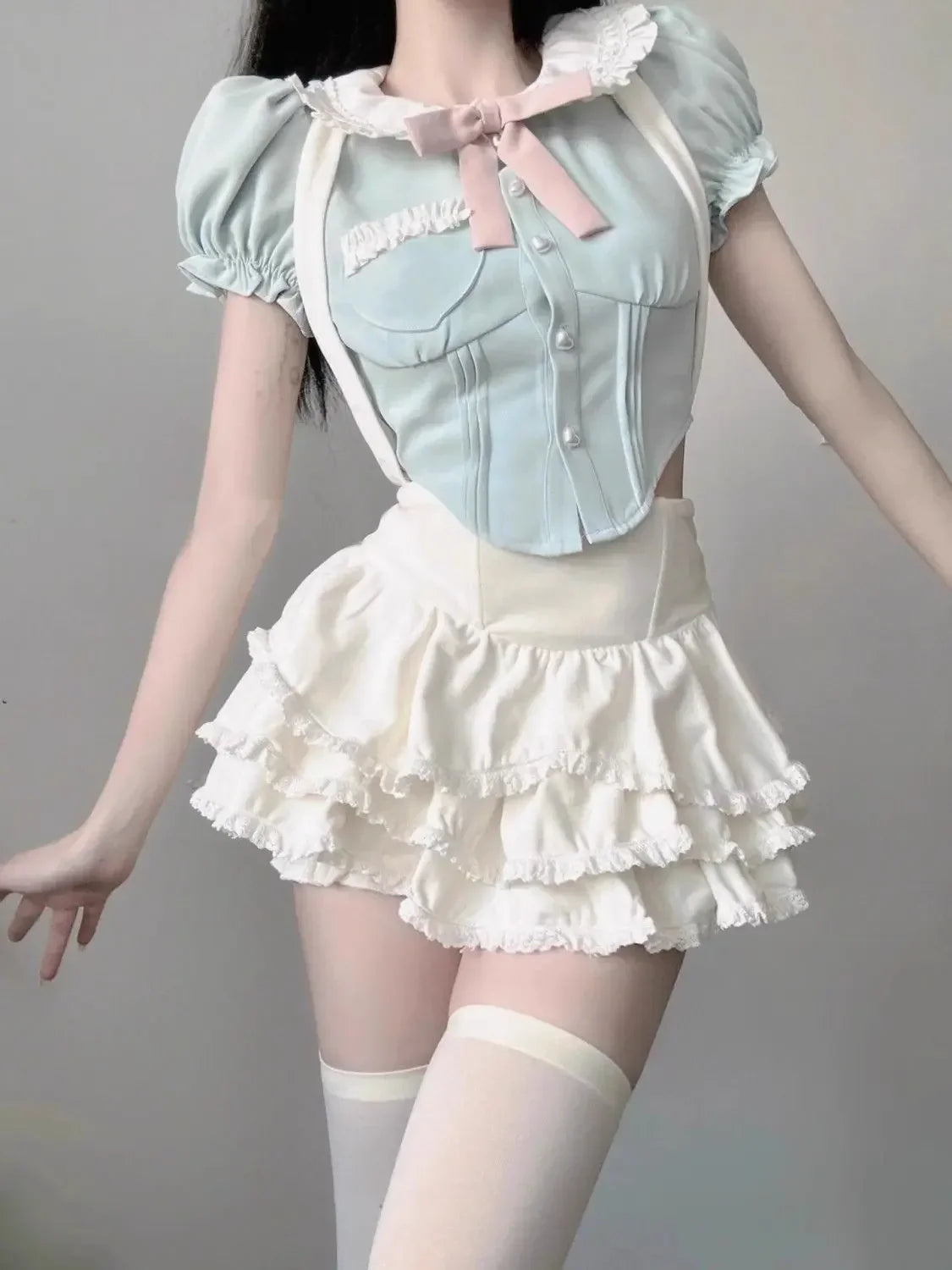 Kawaii Kawaii Clothing 2 Piece Sets Puff Mini Skirts Crop - Vusy Kawaii Shop