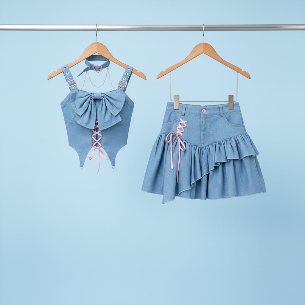 Y2K Bow Camisole, Cropped Jacket & Asymmetric Skirt Women's Three-Piece Set