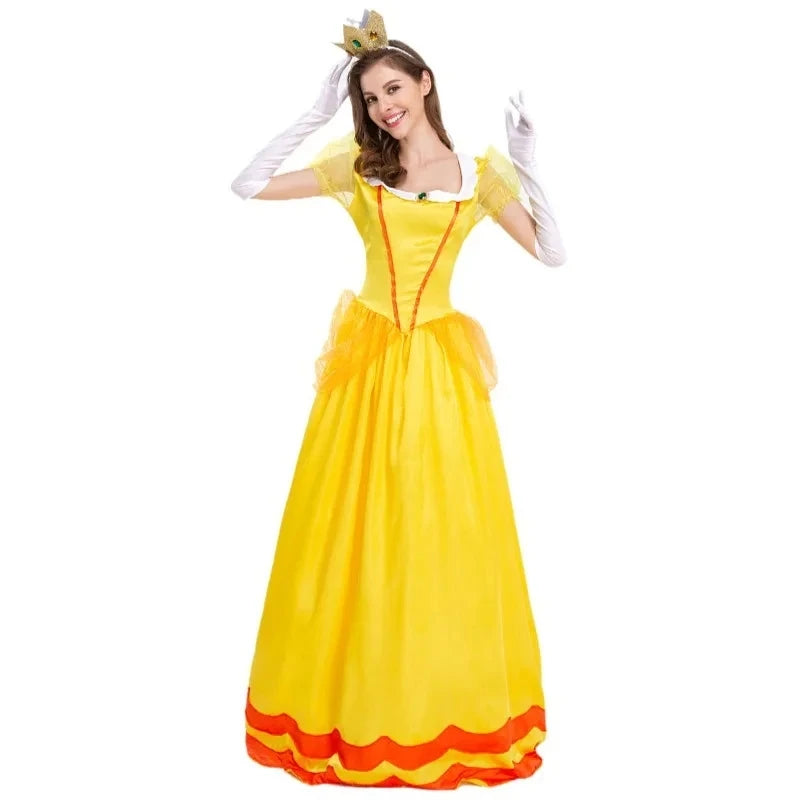Back view of pink Princess Peach ball gown with sheer overskirt