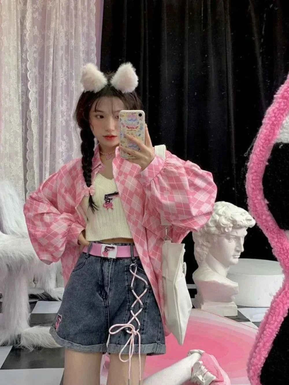 Kawaii High Waist Denim Shorts lifestyle