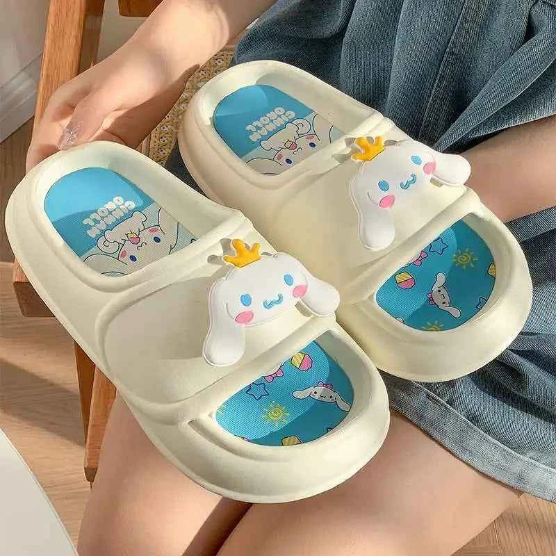 Cute Sanrios Pompom Purins Slippers Cartoon Kuromi Women's Summer Indoor Outdoor Slipper Home Cartoon Thick Sole Shoes Slip Anti