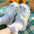 Kawaii Sanrioed Hello Kittys Cave Shoes Women's Summer Sandals with Thick Heels Kuromi Cinnamoroll Casual Slippers Female Gift