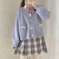 Japanese Kawaii Knitted Cardigan Women Heart Bow Pockets