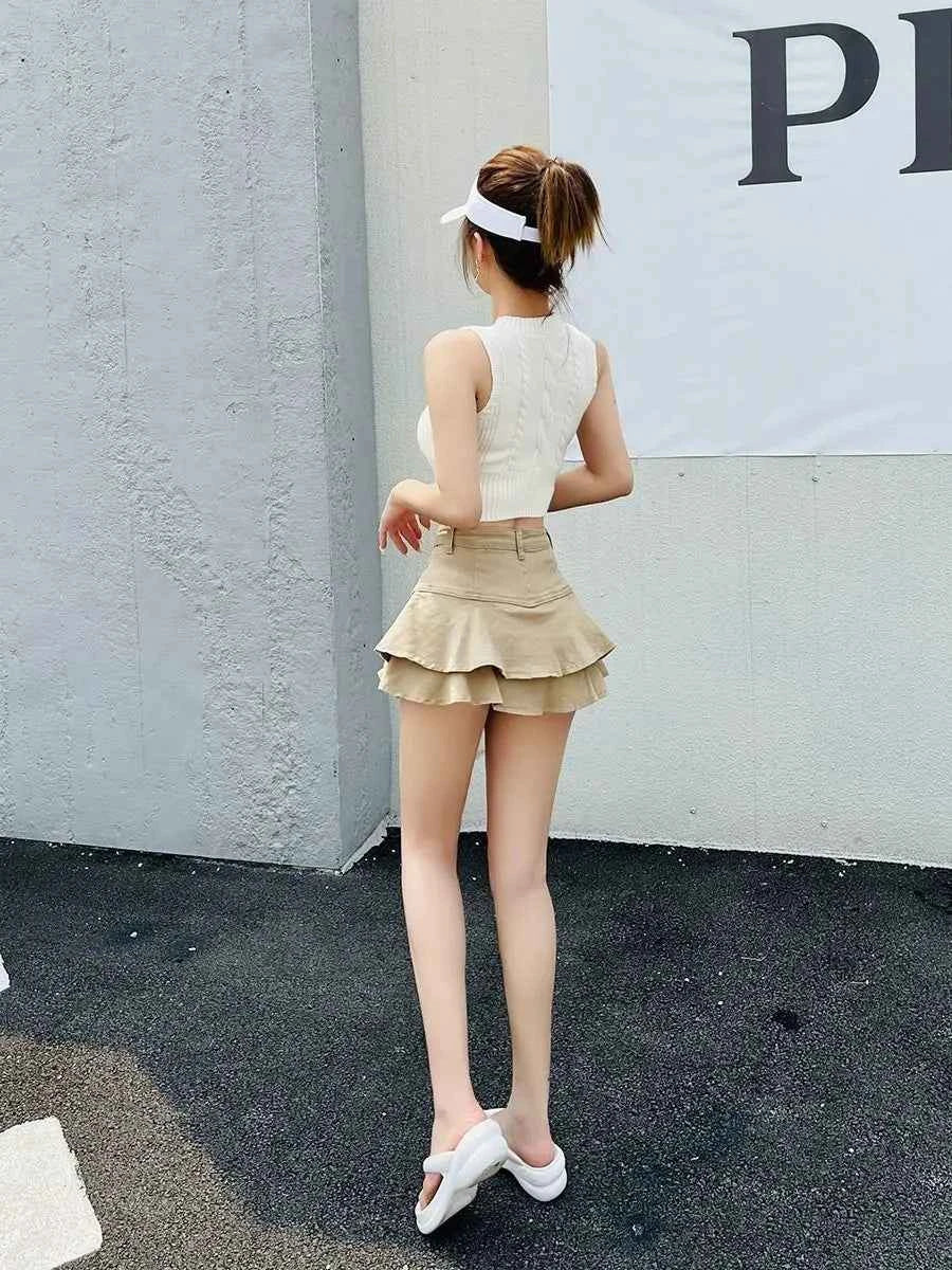 Mini Skirts Vintage High Waist Women Pleated Skirt Chic