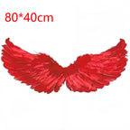 Red feather devil wings for Halloween costume, 80 by 40 cm