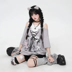 Women Aesthetic Fake Two Pieces Top Harajuku Printing - Vusy Kawaii Shop