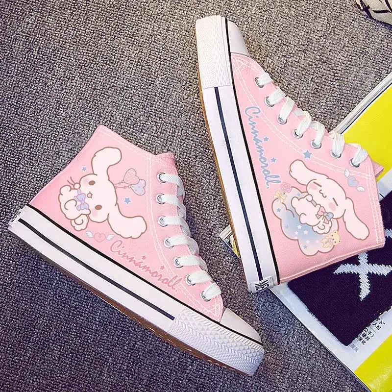 Kawaii Hello Kittys High Tops Canvas Shoes Women Sanrios Student Cartoon Graffiti Skateboard Shoes Girl Preppy Versatile Sneaker