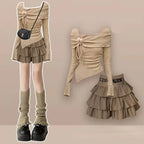 Autumn Harajuku Two Pieces Set Sweet 3D Flower Drawstring - Vusy Kawaii Shop