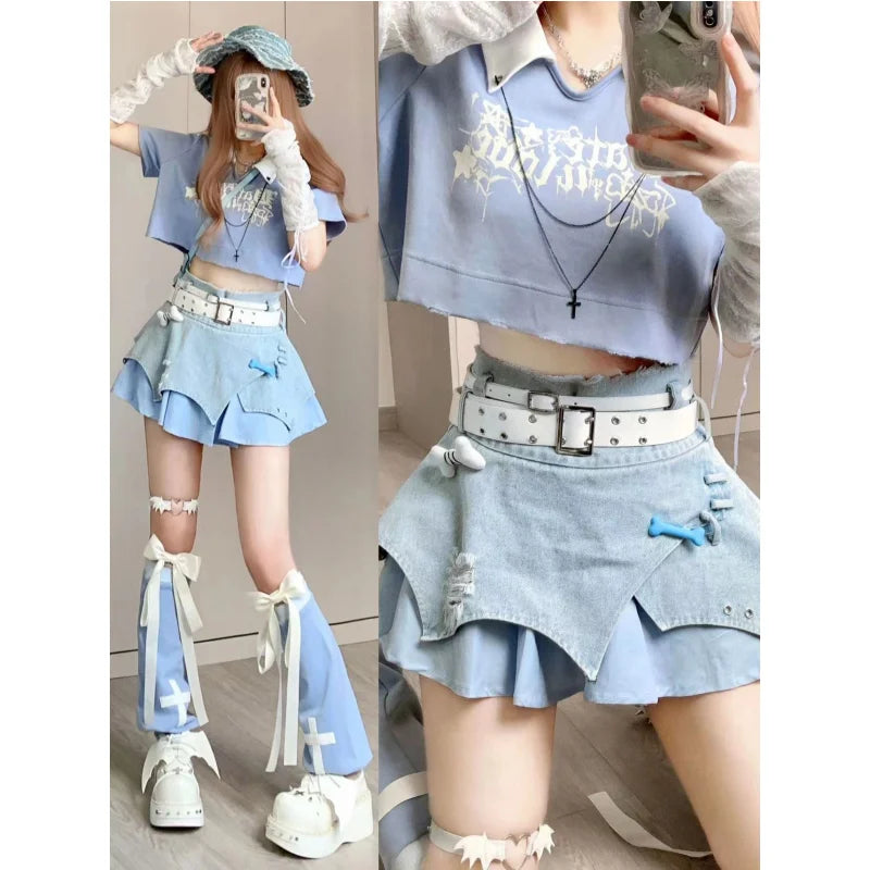 American Sweet Summer Peter Pan Collar Crop Top - Vusy Kawaii Shop