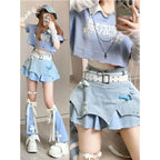 American Sweet Summer Peter Pan Collar Crop Top - Vusy Kawaii Shop