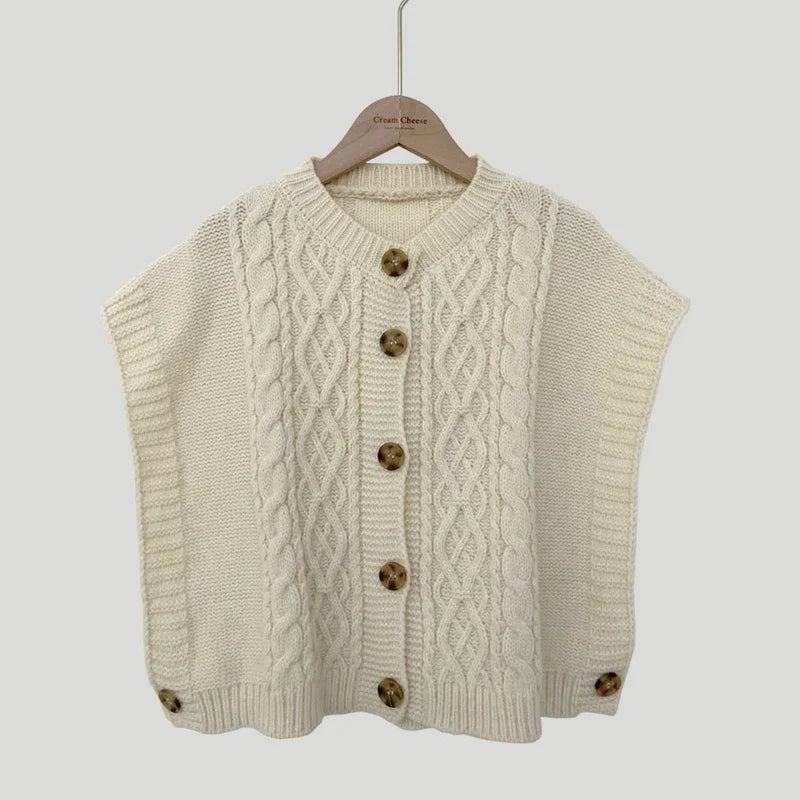 Cable Knit Sweater Vest Cozy Button-Up Sleeveless Crop Top - Vusy Kawaii Shop