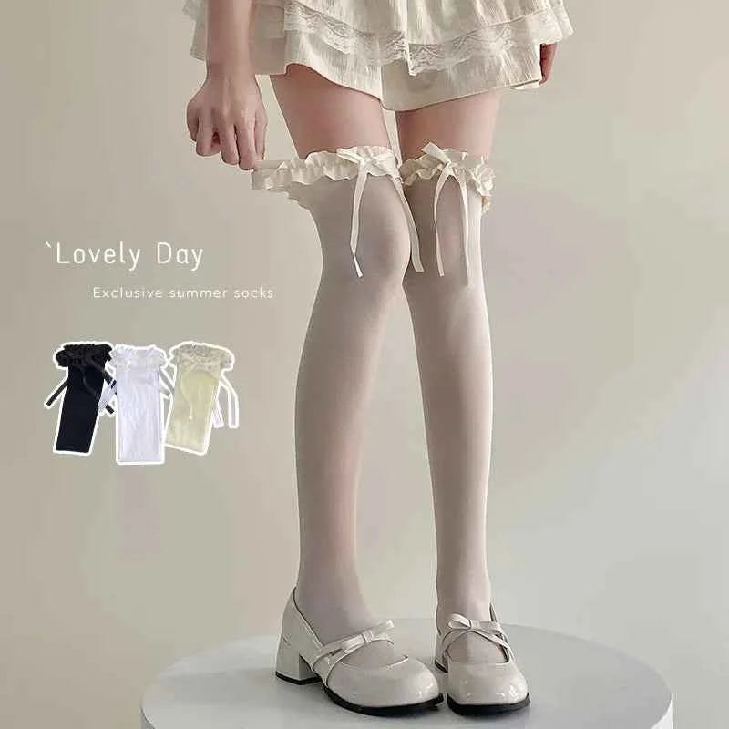 Women Korean Girls JK Silk Sock Fashion Heart Bowknot Calf Sock for Children Kids Summer JK Thin Soft Breathable Kids Stockings
