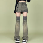 Street Punk Subculture Denim Skirt Sweet Striped Splicing - Vusy Kawaii Shop