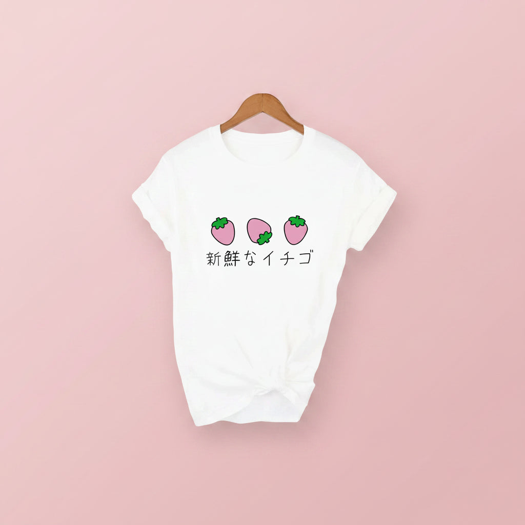 Fresh Strawberries Japanese Aesthetic T-Shirt Harajuku - Vusy Kawaii Shop