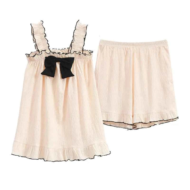 New Women's Pajamas Homewear Summer Sleeveless Homewear Suit Thin Sweet Japanese Loose Ruffles Can Be Worn Outside Pajamas 2
