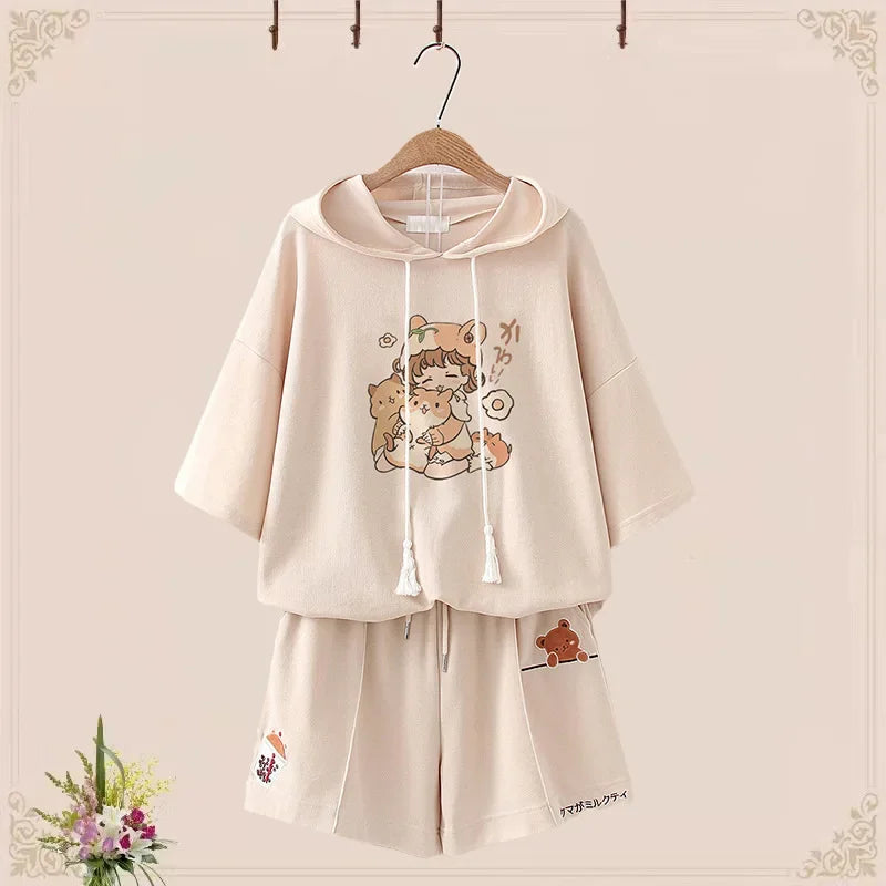Summer Short Sleeve Sports Suit Cute Bear T-Shirt Japanese - Vusy Kawaii Shop