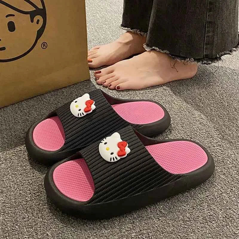 Sanrios Hello Kittys Slippers Soft Flat Shoes Women Cartoon Cute Home Slipper Anti Slip Female Summer Sweet Sandals Casual Shoes