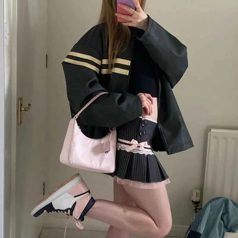 Harajuku Kawaii Lace Trim Mini Skirts Gothic Cutecore Bow