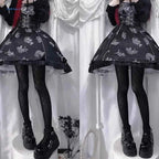 Women Lolita Black Silky Pantyhose Argyle Diamond Plaid Pattern Tights Stockings