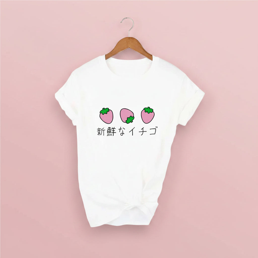 Fresh Strawberries Japanese Aesthetic T-Shirt Harajuku - Vusy Kawaii Shop
