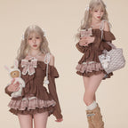 Japanese Sweet Lolita 2 Piece Sets Women Retro Off Shoulder - Vusy Kawaii Shop