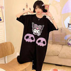 Sanrios Cute Pajamas Kuromi Summer Kawaii Nightgown New Style Student Fashion Thin Loose Comfort Casual Cartoon Home Clothes