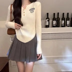 Mink Fur Soft Glutinous Embroidery V-Neck Knitted Sweater - Vusy Kawaii Shop