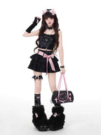 Harajuku Vintage Sweet Ruched Cake Skirts High Waist Bow
