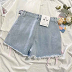 Japanese Sweet High Waist Embroidery Tied Bow Denim Shorts
