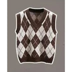 Pants Sets Contrast Plaid V Neck Knitted Vest White Shirt - Vusy Kawaii Shop