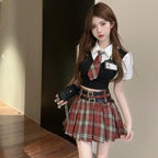 Summer Uniform Fake Two Piece Short Sleeve Top - Vusy Kawaii Shop