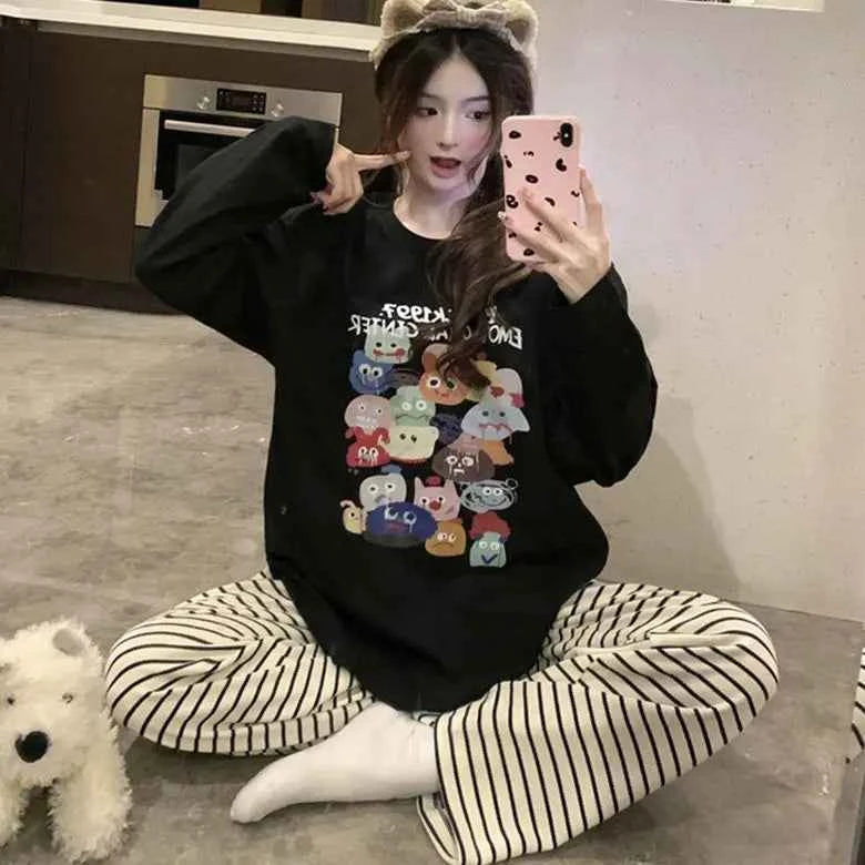 Kawaii Kuromi Long Sleeve Pajamas Set Women Anime Sanrioed Autumn Pajamas Pants Two Piece Comfort Soft Home Wear Outgoing Girls