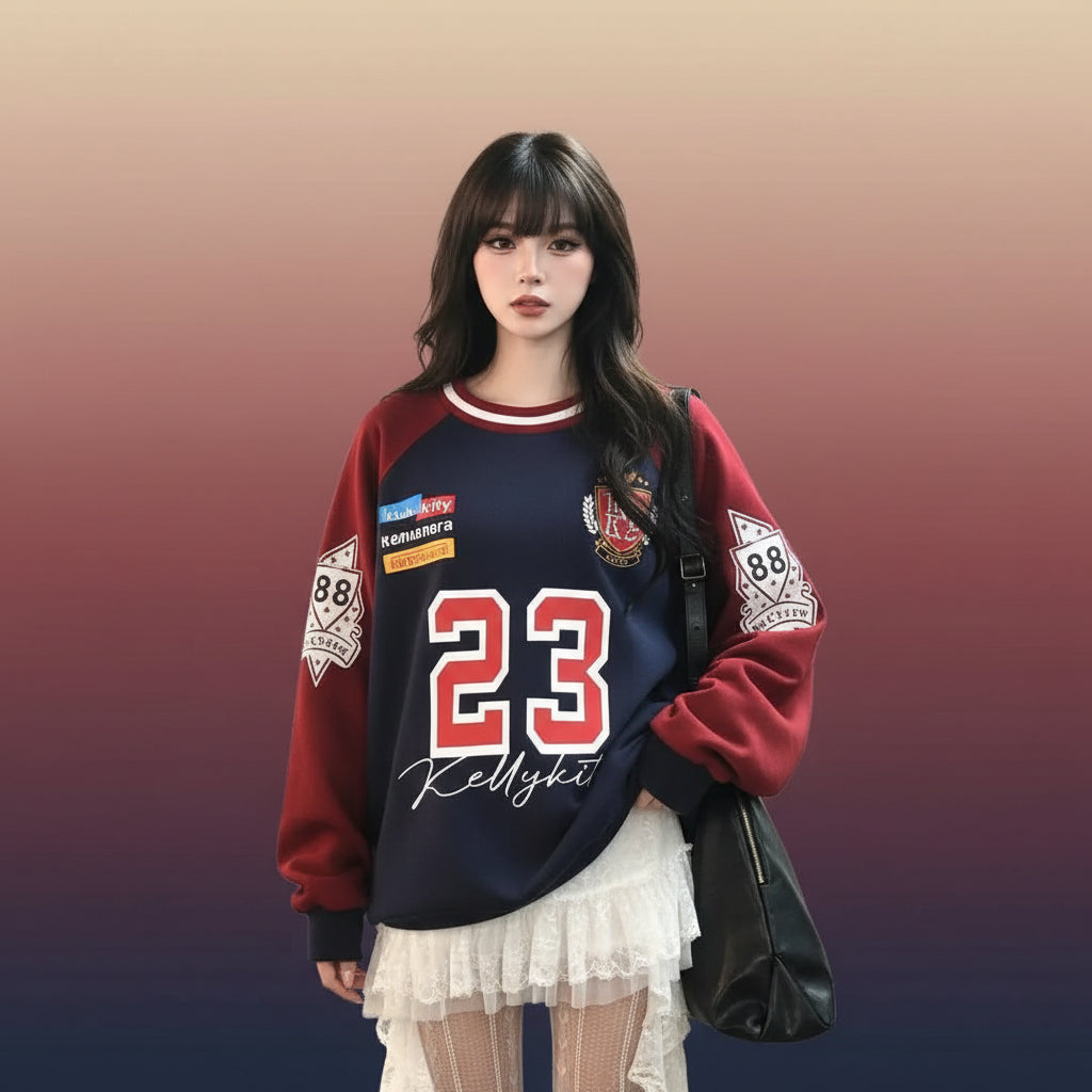 Loose Shoulder Strap Design Sweatshirt Early Autumn Sports - Vusy Kawaii Shop