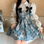 Lolita Style Sweet Blouse and Mini Sling Dress Two Piece Set - Vusy Kawaii Shop