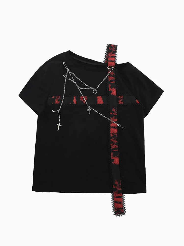 Harajuku T-Shirts Women Cross Chain Top Tee Loose Off - Vusy Kawaii Shop