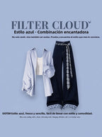 Blue Shirt And Denim Crop Top Set Casual Loose Feeling Spring Summer Autumn Women's Fashion Ensemble High Waist Long Pants