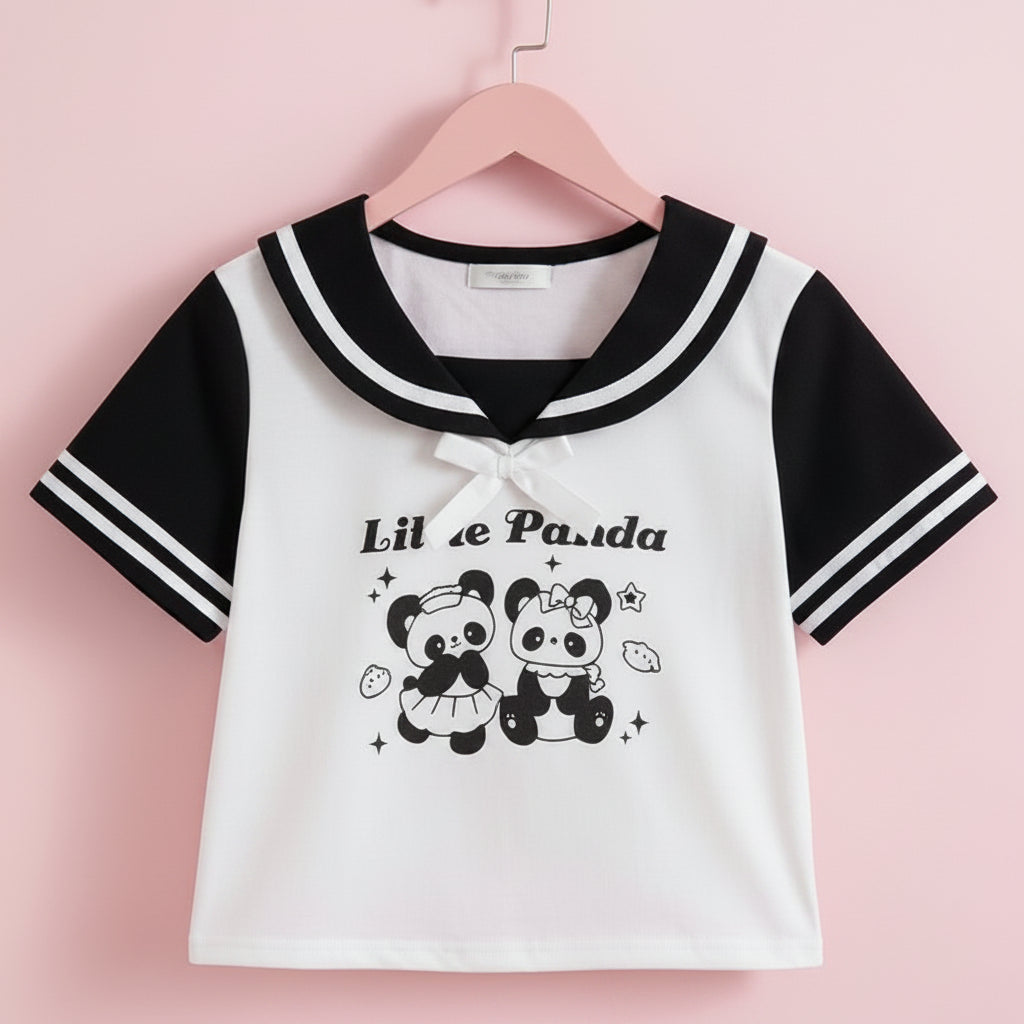 Aesthetic Preppy Short Sleeve T-Shirts Contrast Color Salior - Vusy Kawaii Shop
