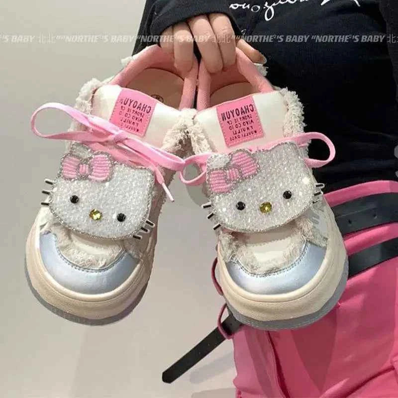 Sanrios Hello Kittys Fashion Design Plate Shoes Y2K Girl Cartoon Korean Style Aesthetic Cute Shoes Women Fashion Casual Sneakers